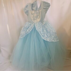 Light Blue Princess Tulle Costume Dress for Girls Cinderella w Gloves 4/5T